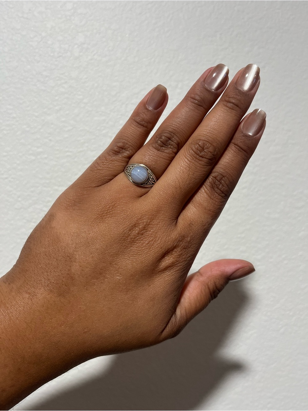 S925 Sterling Silver Blue Lace Agate Vintage-Style Ring